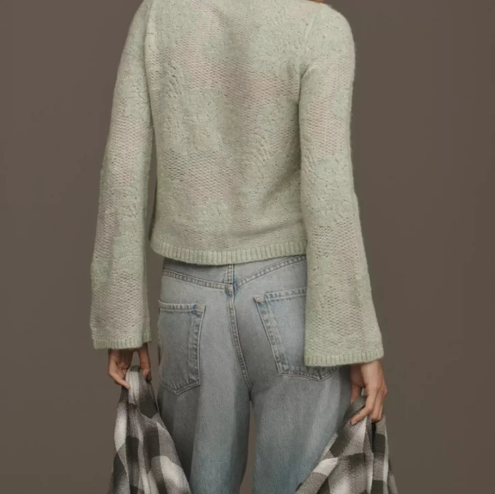 ANTHROPOLOGIE Feminine Mint Green Floral Brocade Fancy Knit Sweater NWT SRP$118